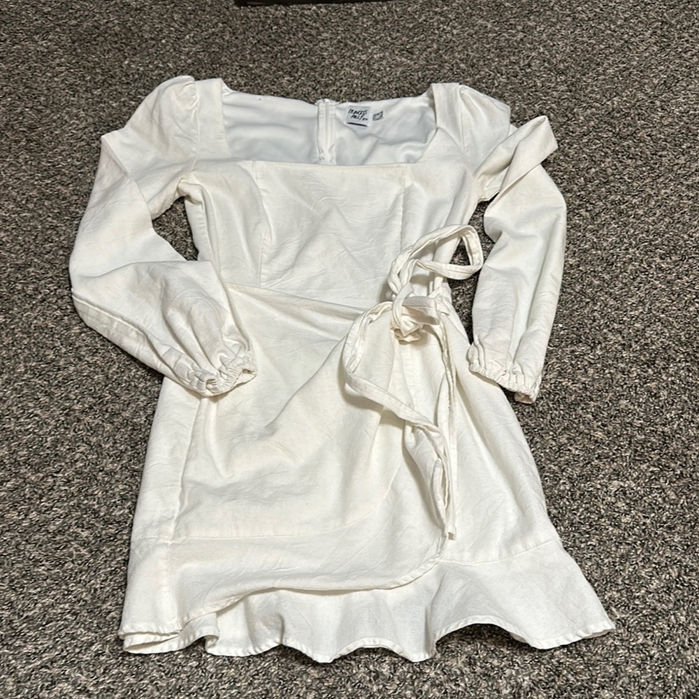 White Long Sleeve Wrap Dress